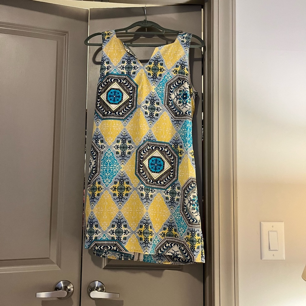 Blue and Yellow Patterned Shift Dress